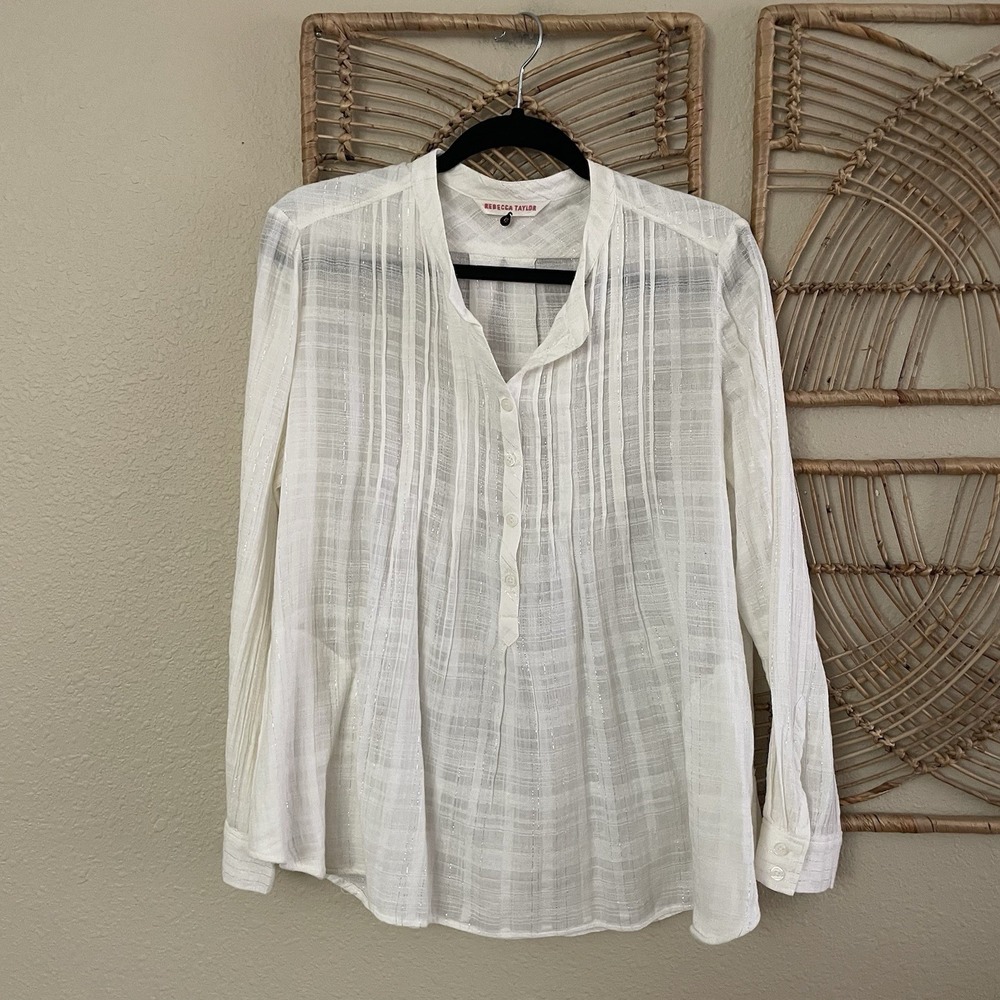 Rebecca Taylor Striped Pintuck Blouse Tunic Beachy‎ Coastal Softgirl Sz 8 B1